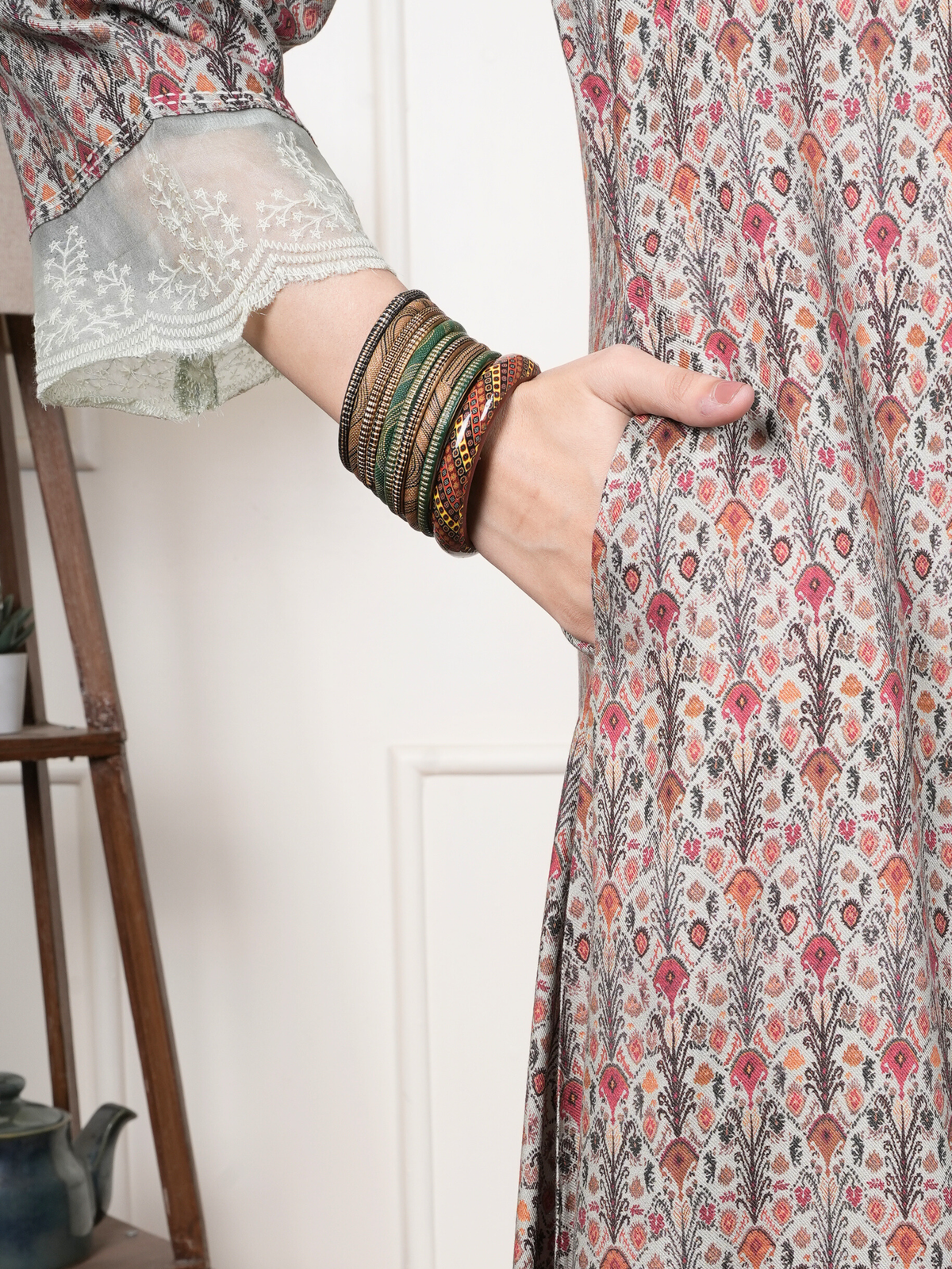 Multicolored Viscose Twill Kurta Pant Set For Women's