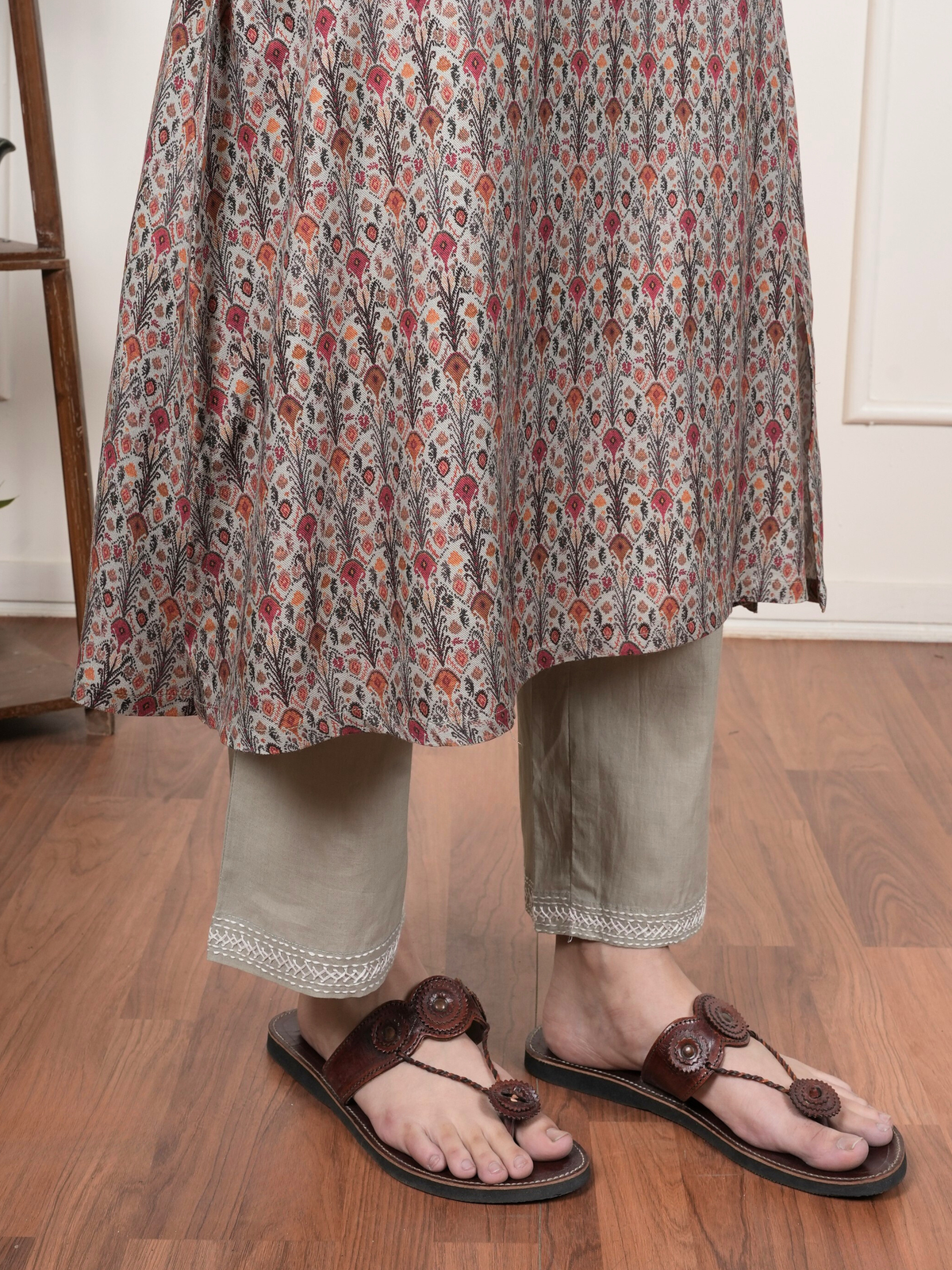 Multicolored Viscose Twill Kurta Pant Set For Women's