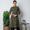 Dark Gray Cotton Collar Neck Daabu Hand Print Kurta For Women's