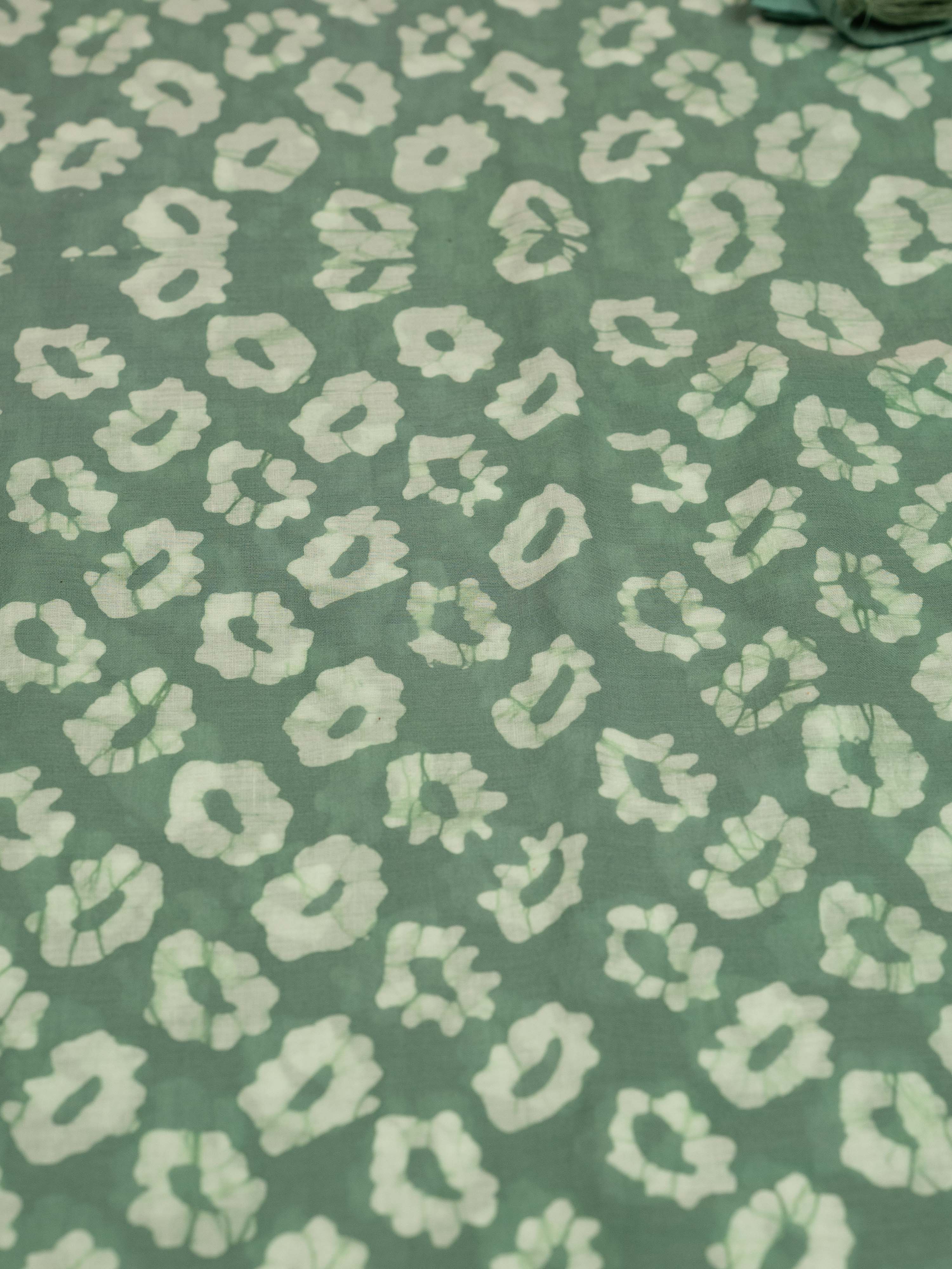 Emerald Green Color Cotton Block Printed Saree