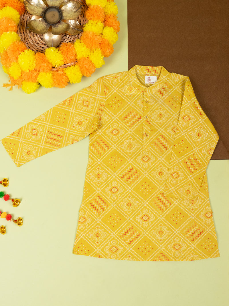 Mustard Cotton Kurta For Boys