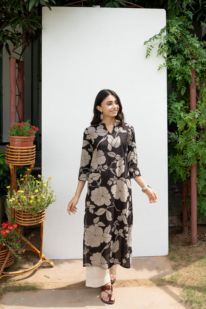 Black Floral Kurta For Women's