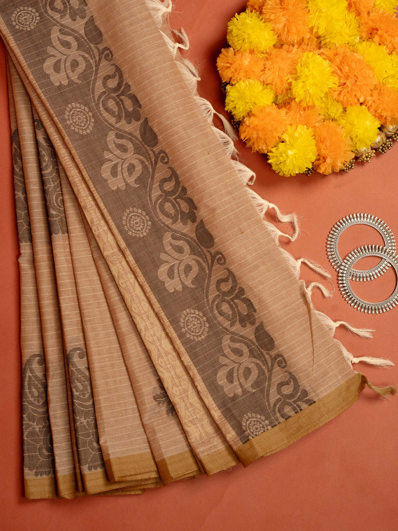 Beige Colour Cotton Handloom Self Weaned Saree
