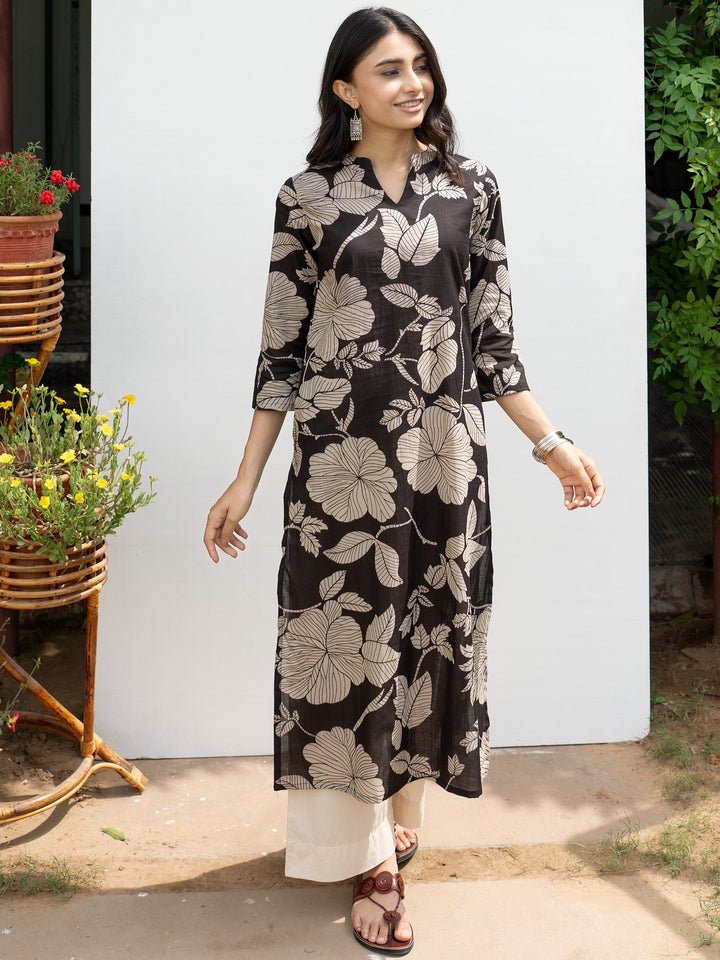 Black Floral Kurta For Women's