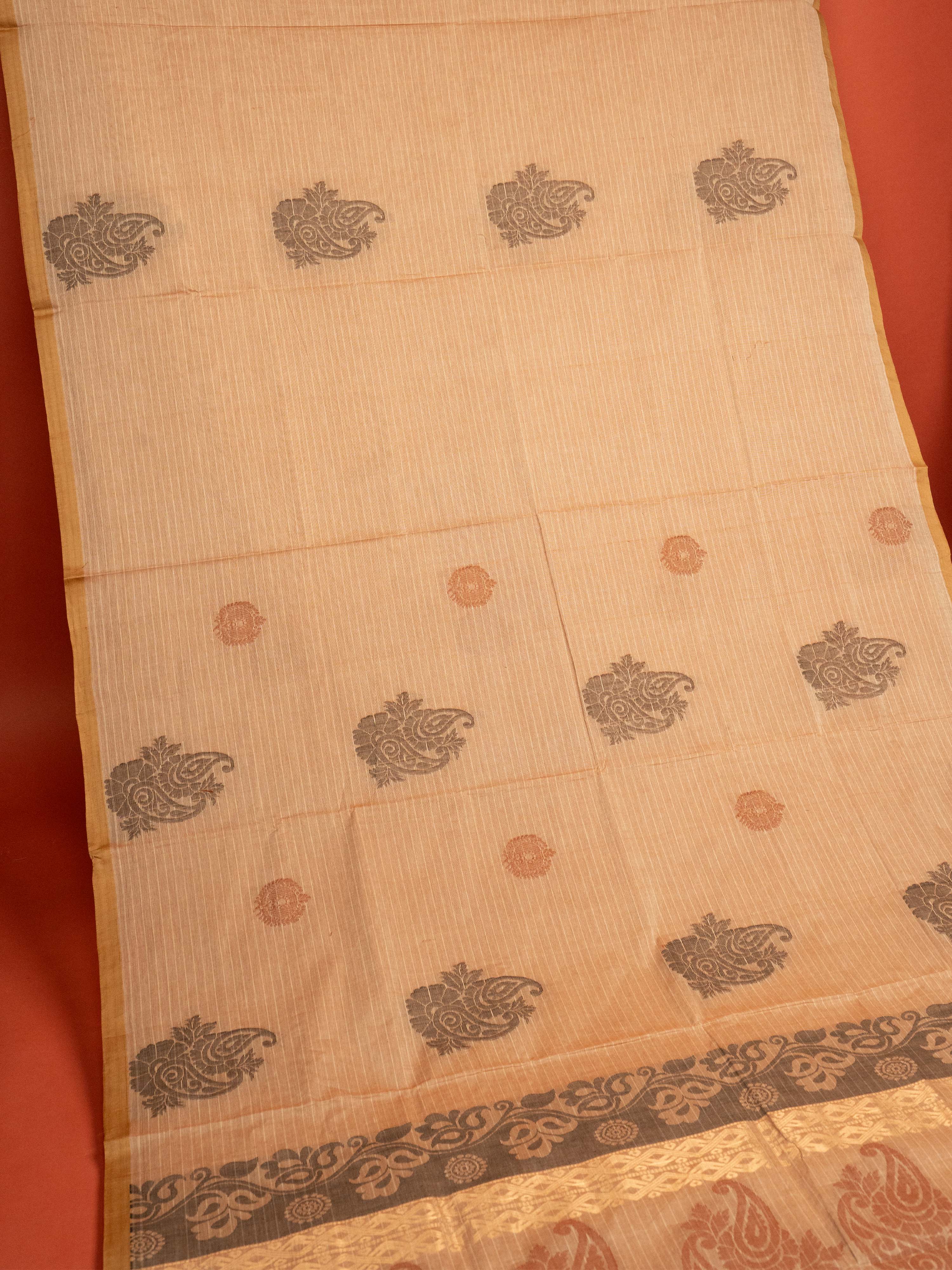 Beige Colour Cotton Handloom Self Weaned Saree