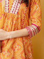 Orange Cotton Bandhani Print Complete Suit Set For Women's