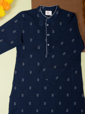 Navy Blue Cotton Handloom Boys Kurta