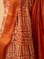 Brick Red Cotton Block Print Saree