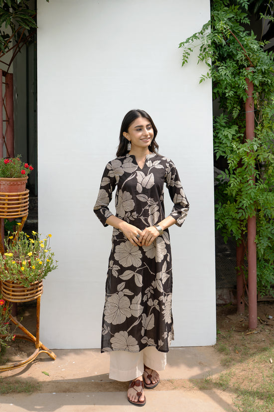 Black Floral Kurta For Women's
