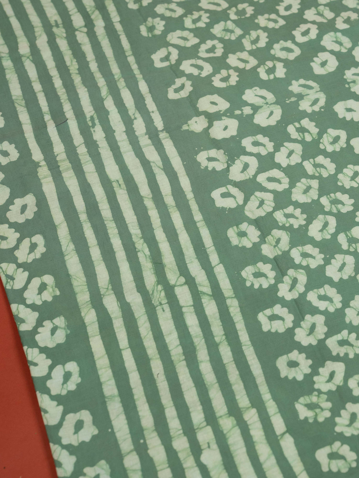 Emerald Green Color Cotton Block Printed Saree