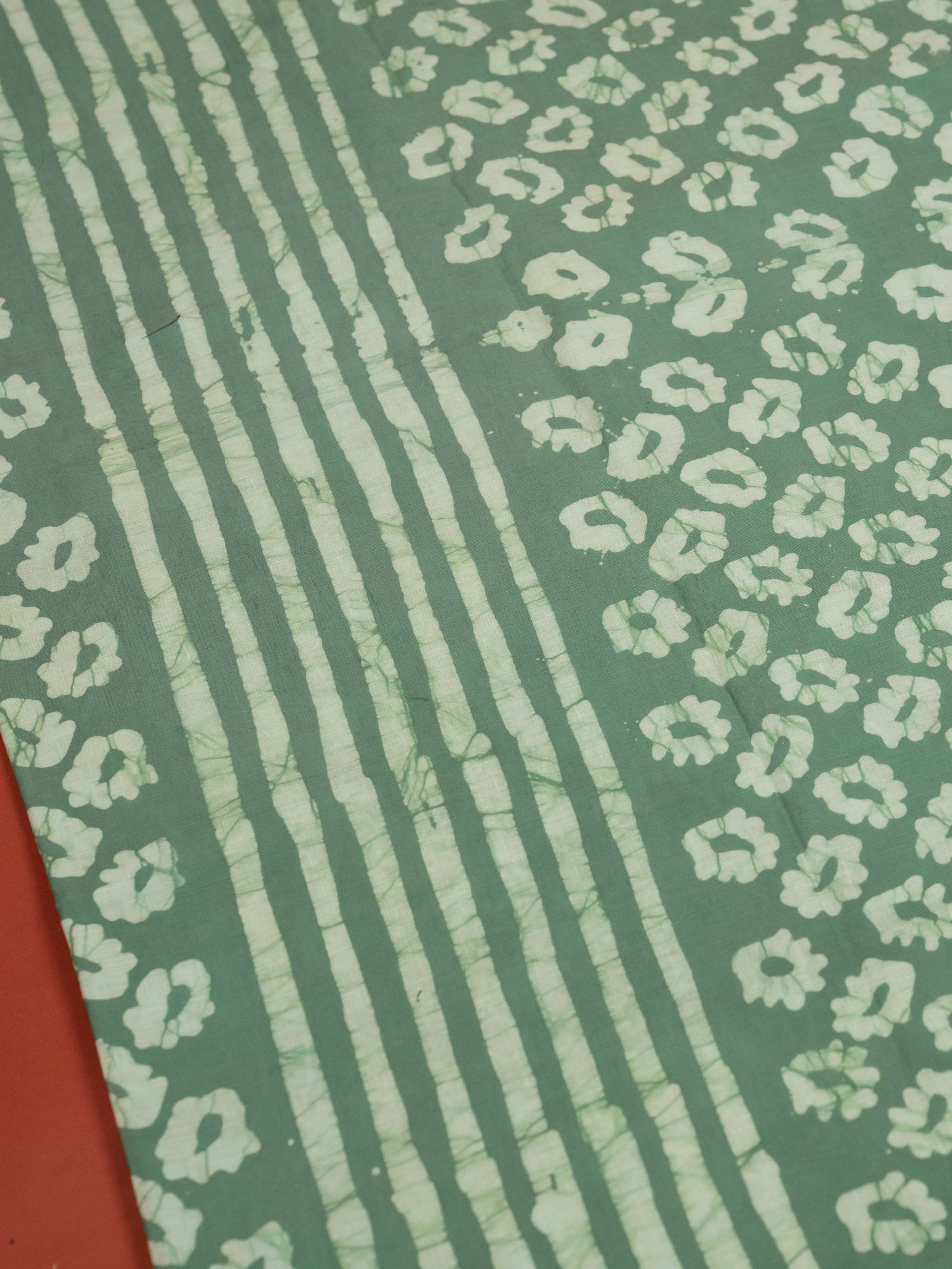 Emerald Green Color Cotton Block Printed Saree