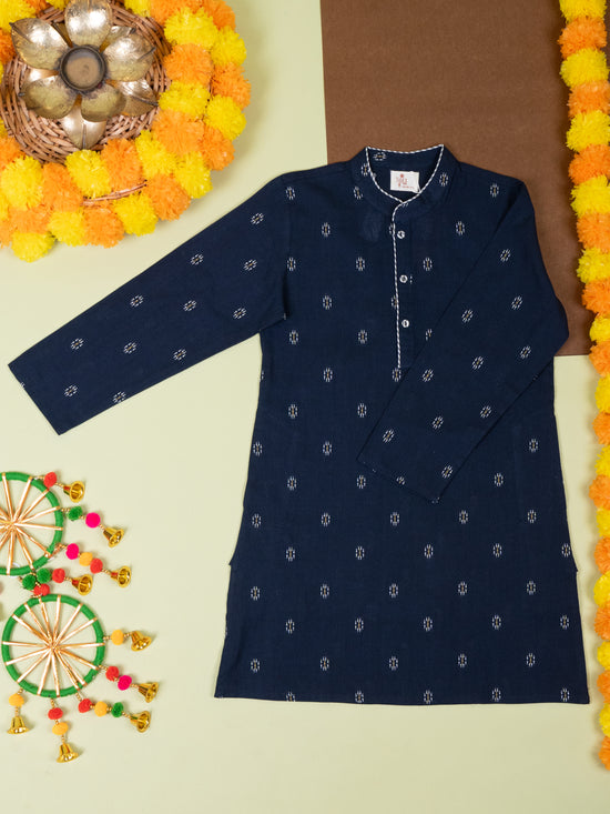 Navy Blue Cotton Handloom Boyrs Kurta