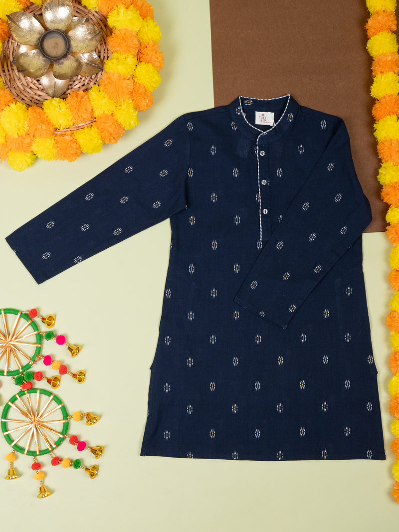 Navy Blue Cotton Handloom Boyrs Kurta