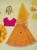 Pink & Musturd Chanderi 3 pcs Lehanga Set For Girls