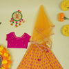 Pink & Musturd Chanderi 3 pcs Lehanga Set For Girls