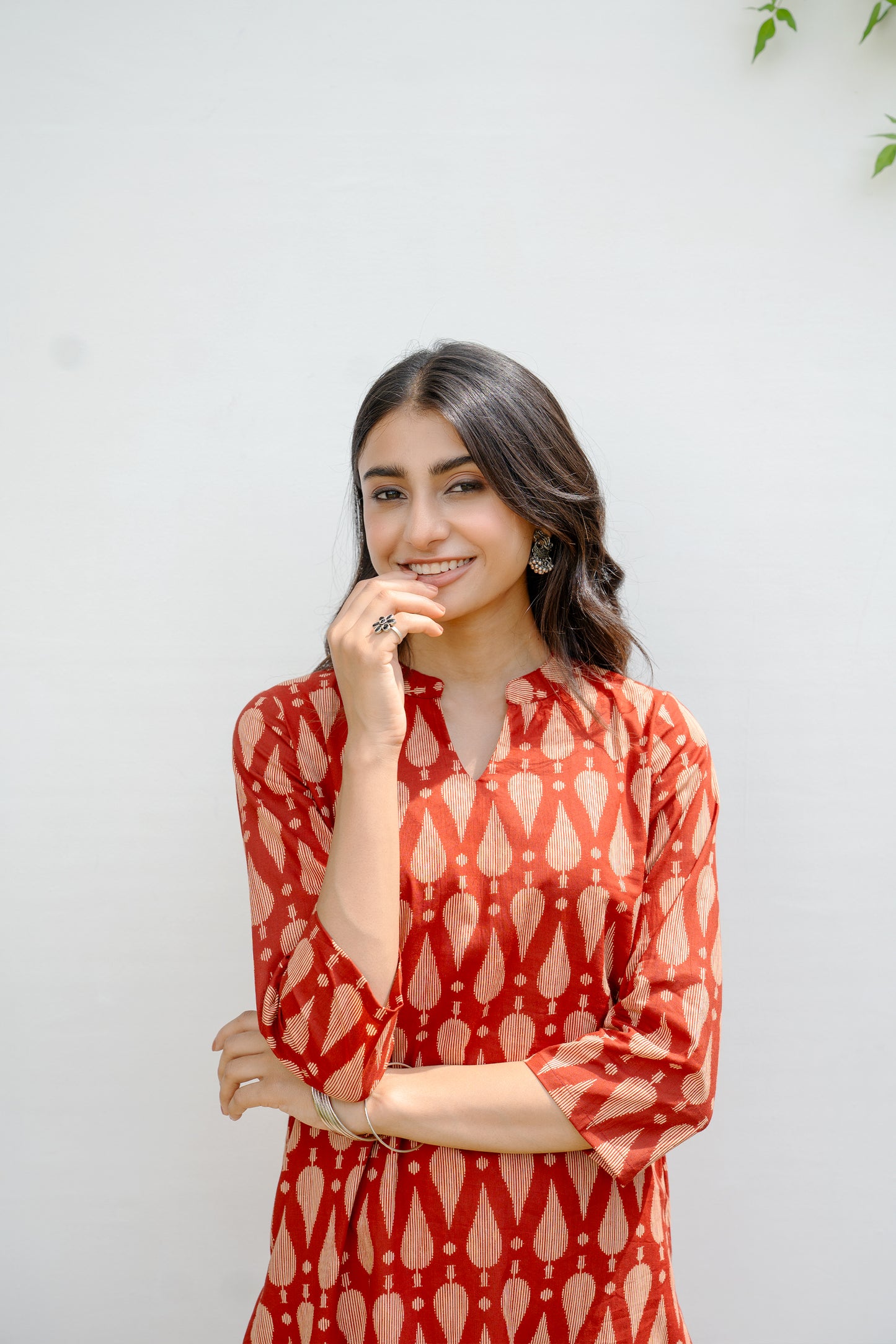 Red Cotton Printed Kurta For Women's