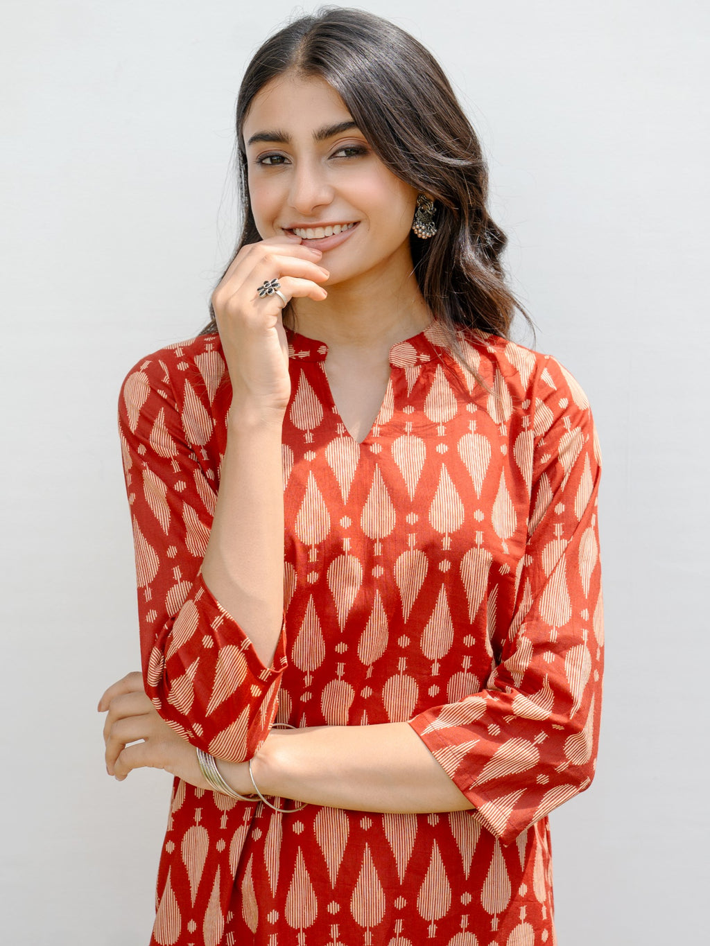 Red Cotton Printed Kurta For Women's