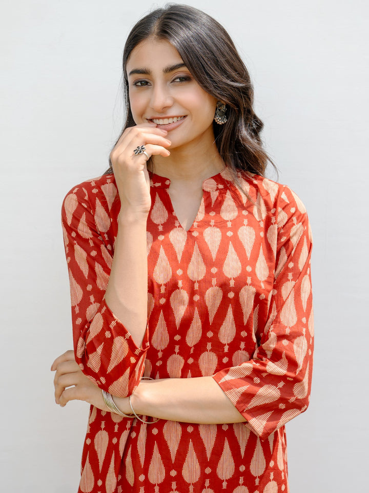 Red Cotton Printed Kurta For Women's