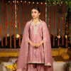 Mauve Banarasi Chanderi Round Neck Complete Suit Set For Women's