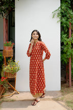 Red Cotton Printed Kurta For Women's