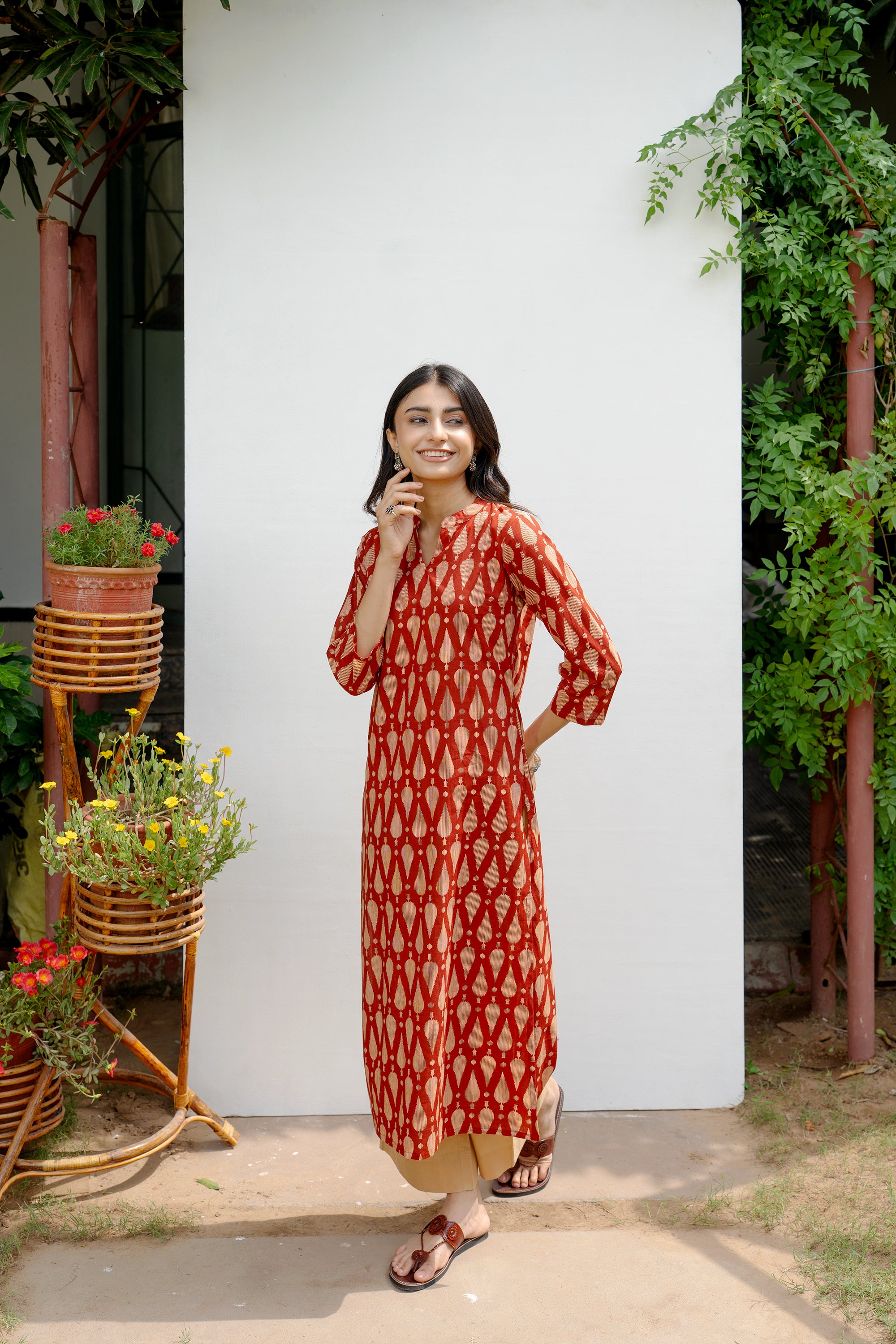 Red Cotton Printed Kurta For Women's