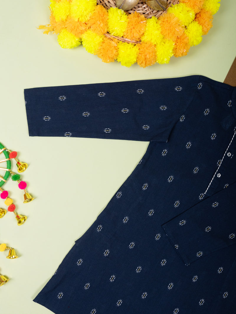 Navy Blue Cotton Handloom Boyrs Kurta