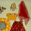 Yellow & Red Chanderi 3 pcs Lehanga Set For Girls