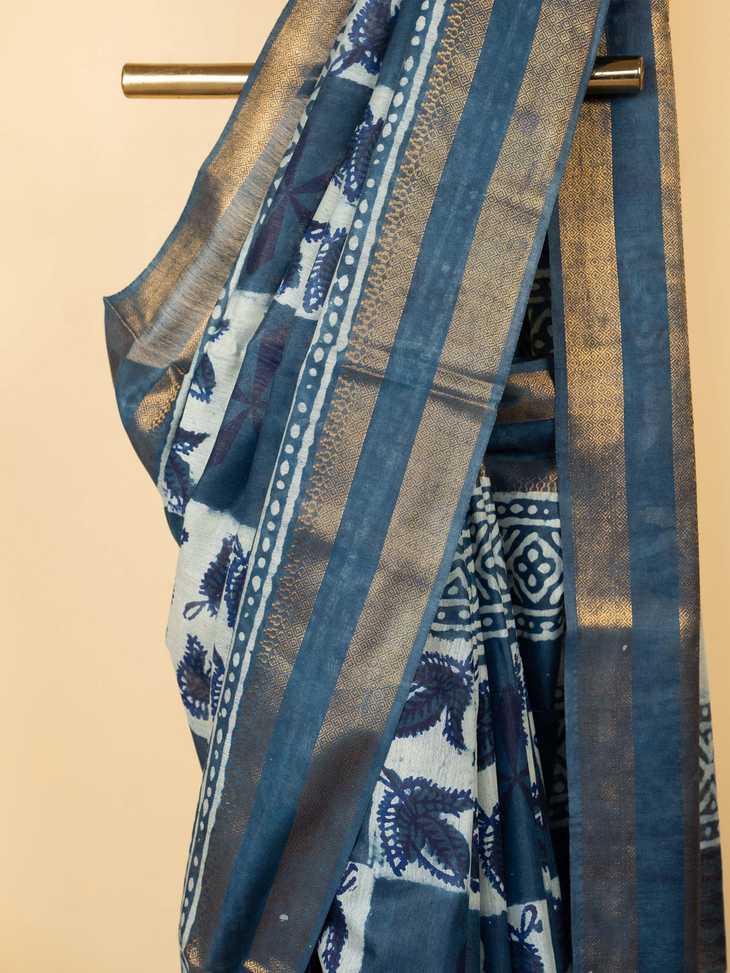 Indigo Cotton Block Print Saree