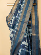 Indigo Cotton Block Print Saree