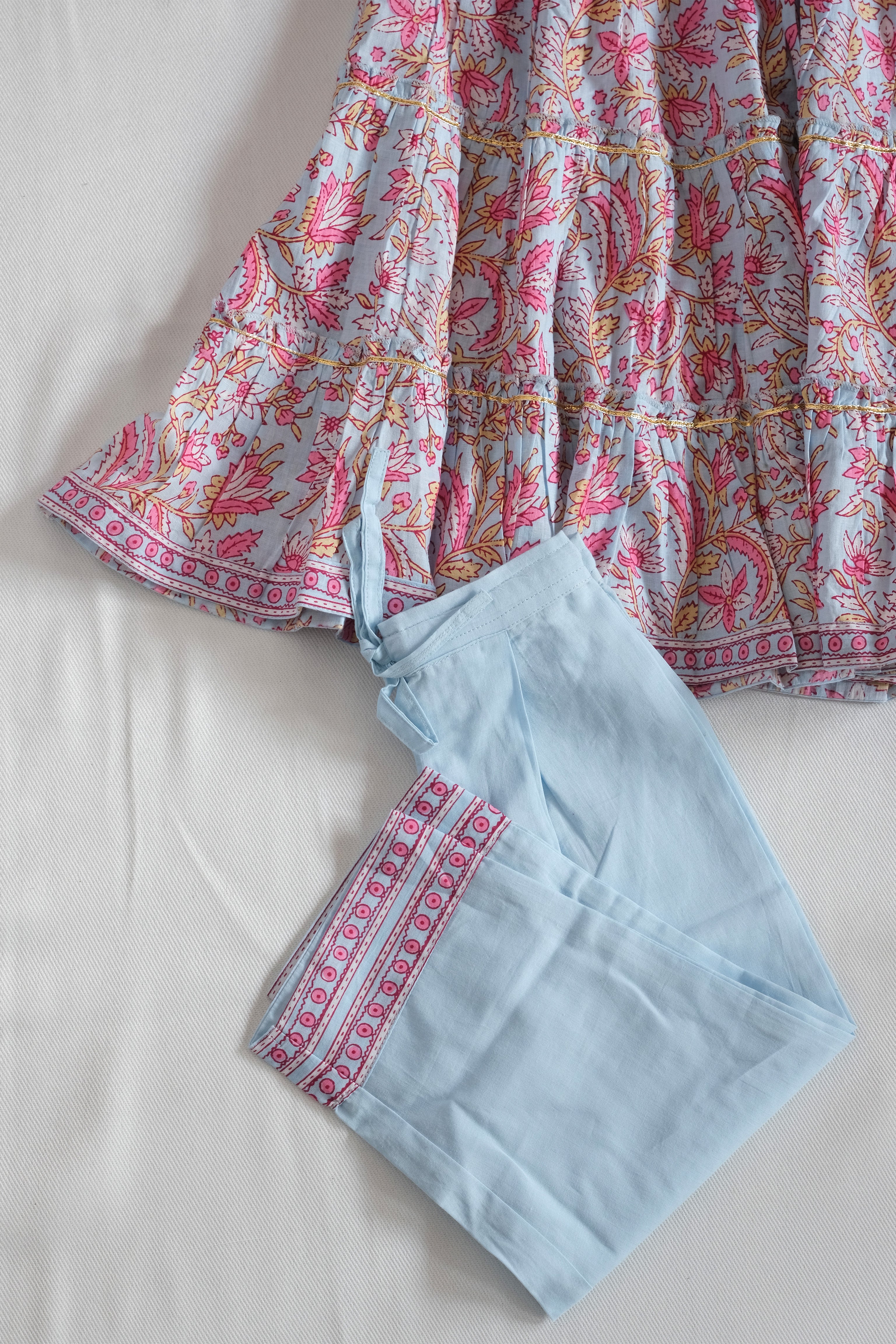 Sky Blue Kurta Pant with Baby Pink Dupatta