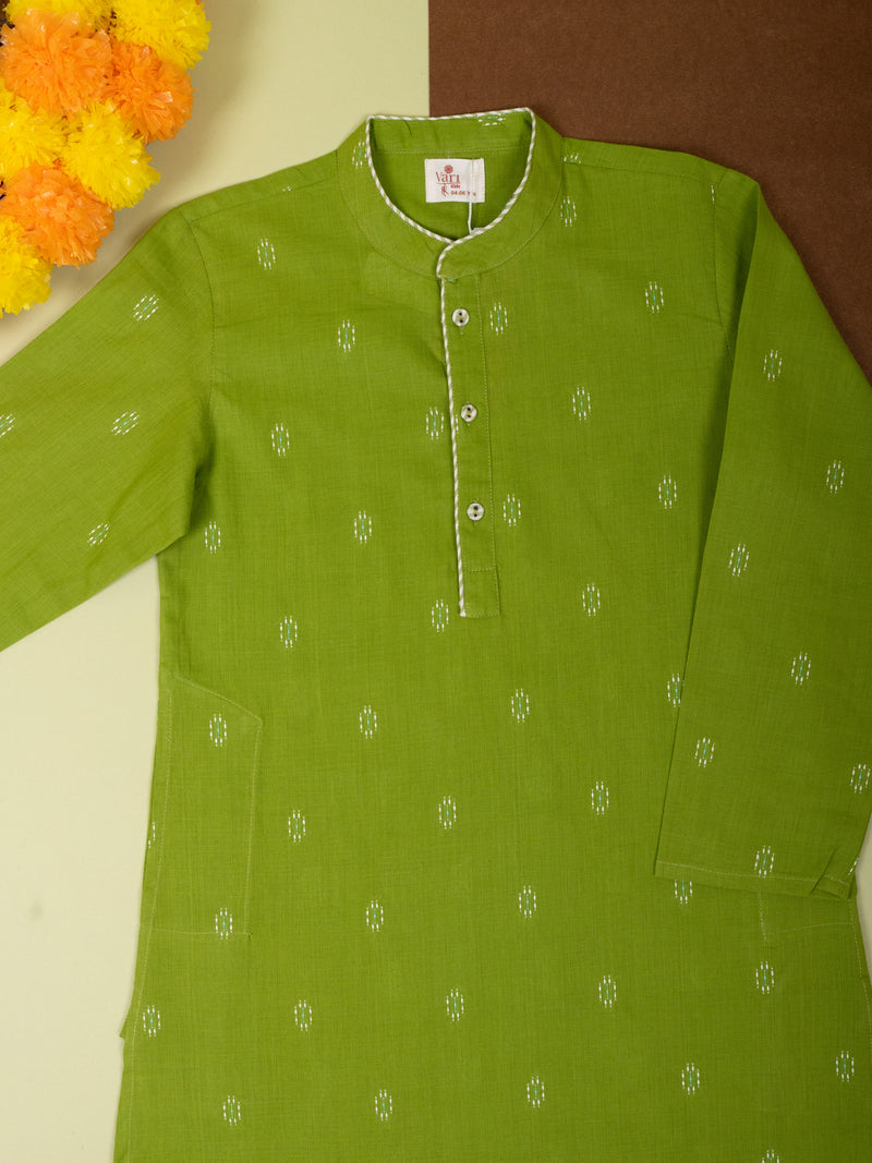 Green Cotton Handloom Boys Kurta