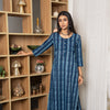 Indigo cotton-Round With V- neck-printed-kurta-for-womens
