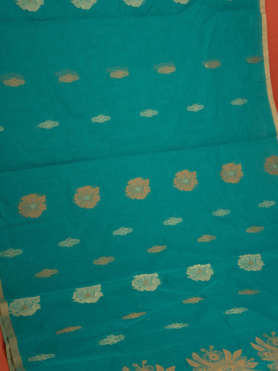 Peacock Green Colour Cotton Handloom Self Weaned Saree
