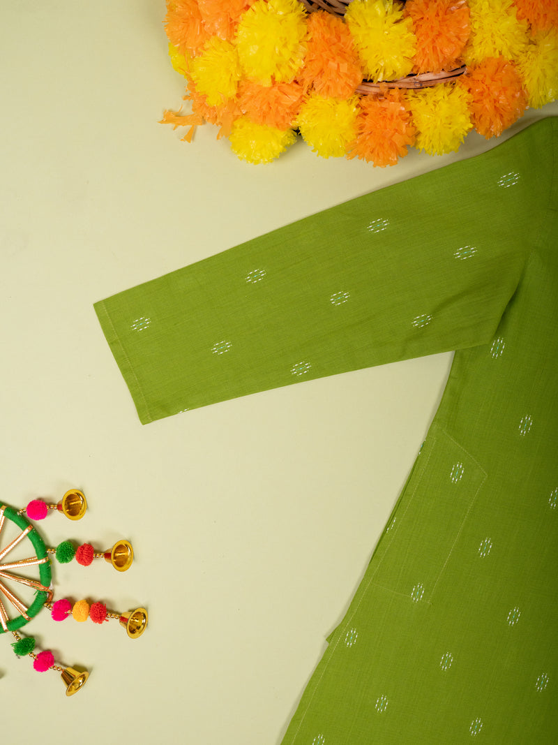 Green Cotton Handloom Boys Kurta