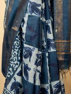 Indigo Cotton Block Print Saree