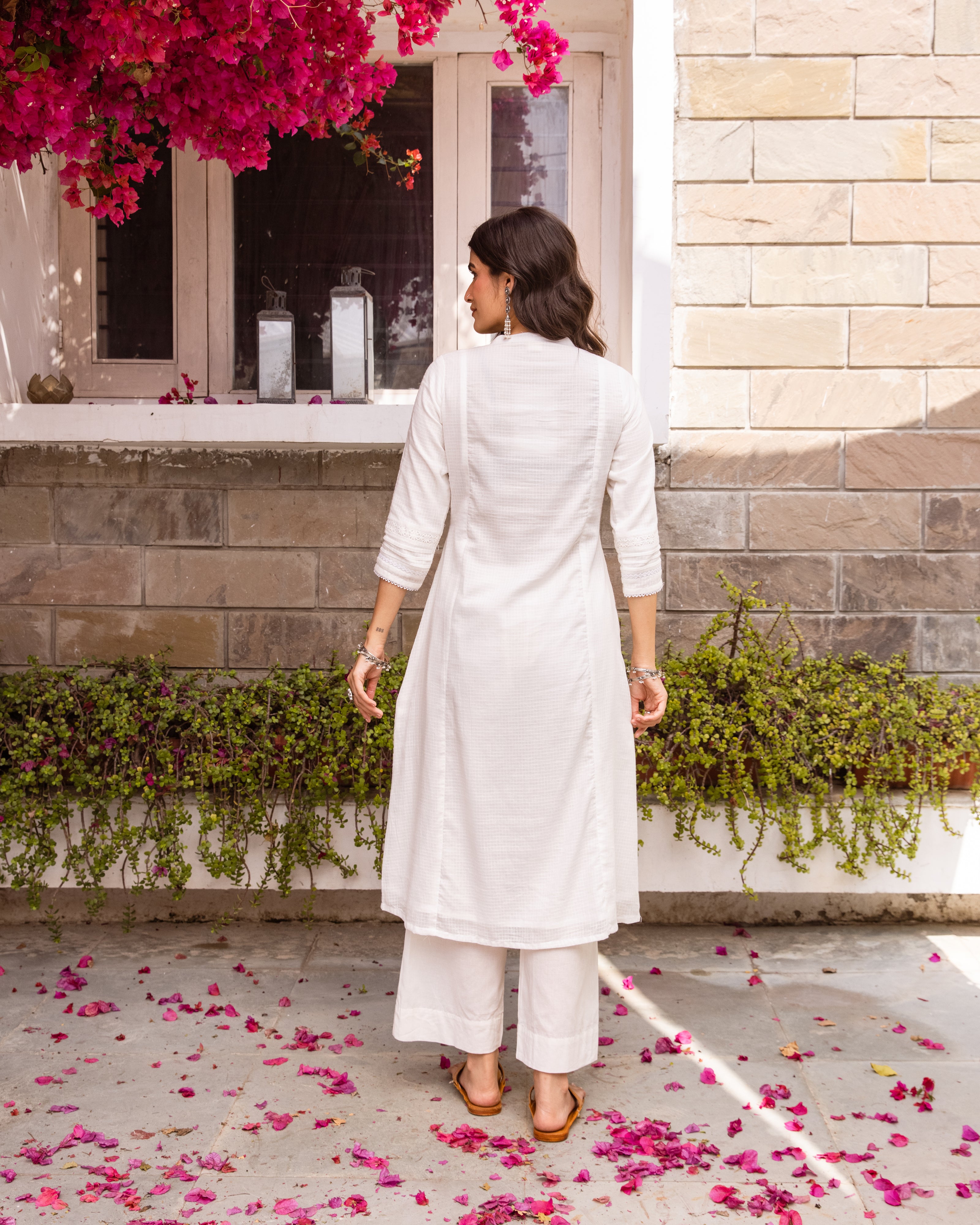 White Cotton Dobby Kurta (Bottom & Dupatta Not Included)