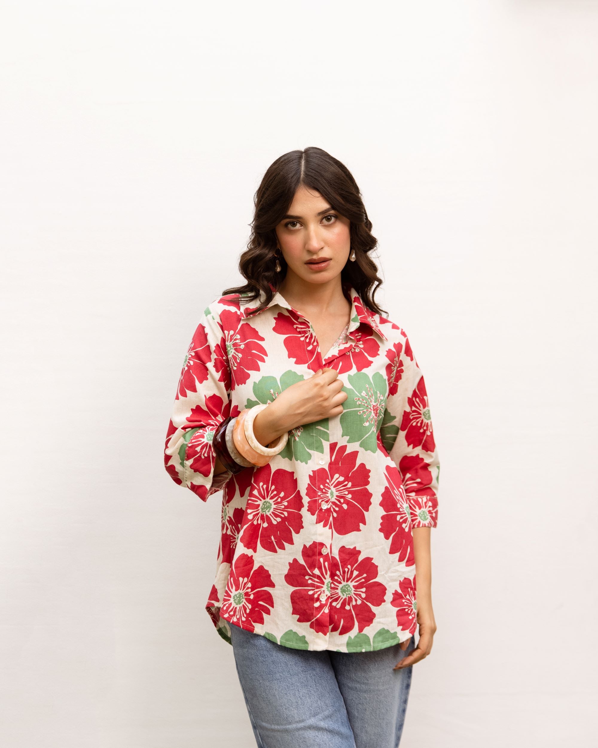 Multicolor Cotton Flax Shirt For Women's