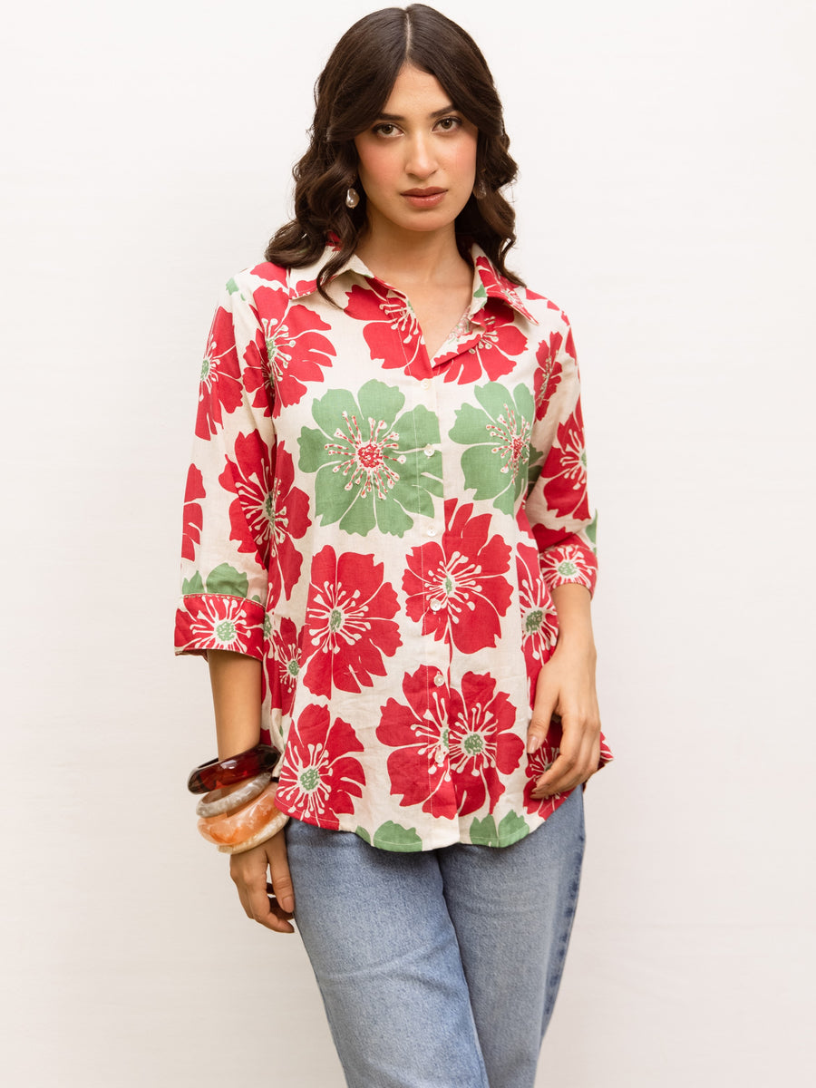 Multicolor Cotton Flax Shirt For Women's