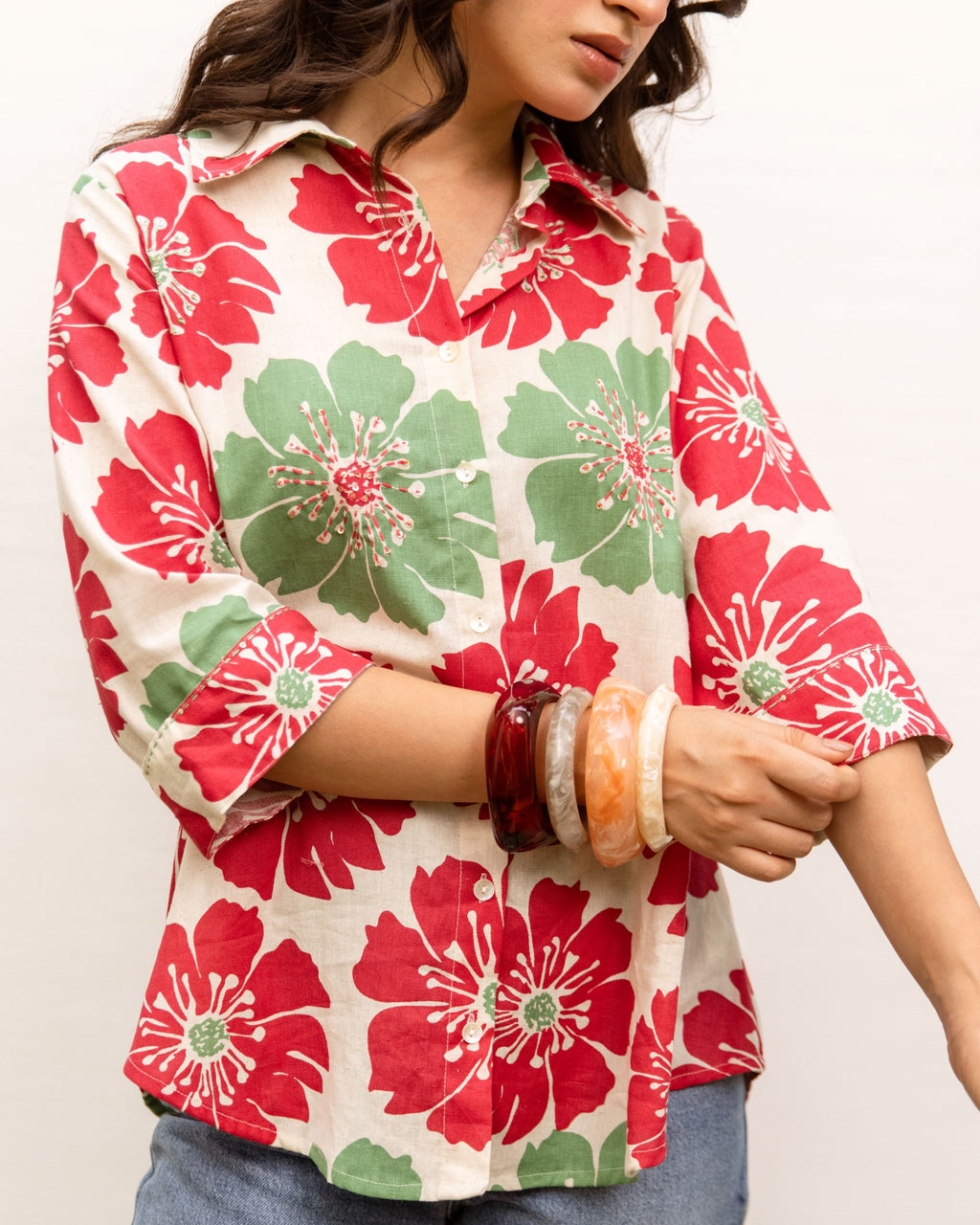 Multicolor Cotton Flax Shirt For Women's