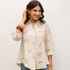 Off White Cotton Flax Shirt For Women's