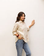 Off White Cotton Flax Shirt For Women's