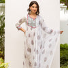 White Handblock Printed Kurta Dupatta Set For Women's