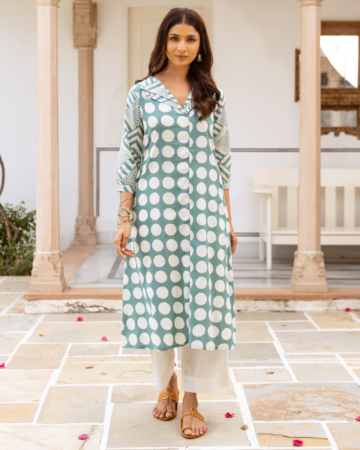 Dusty Teal Green Kurta(Pant not included)