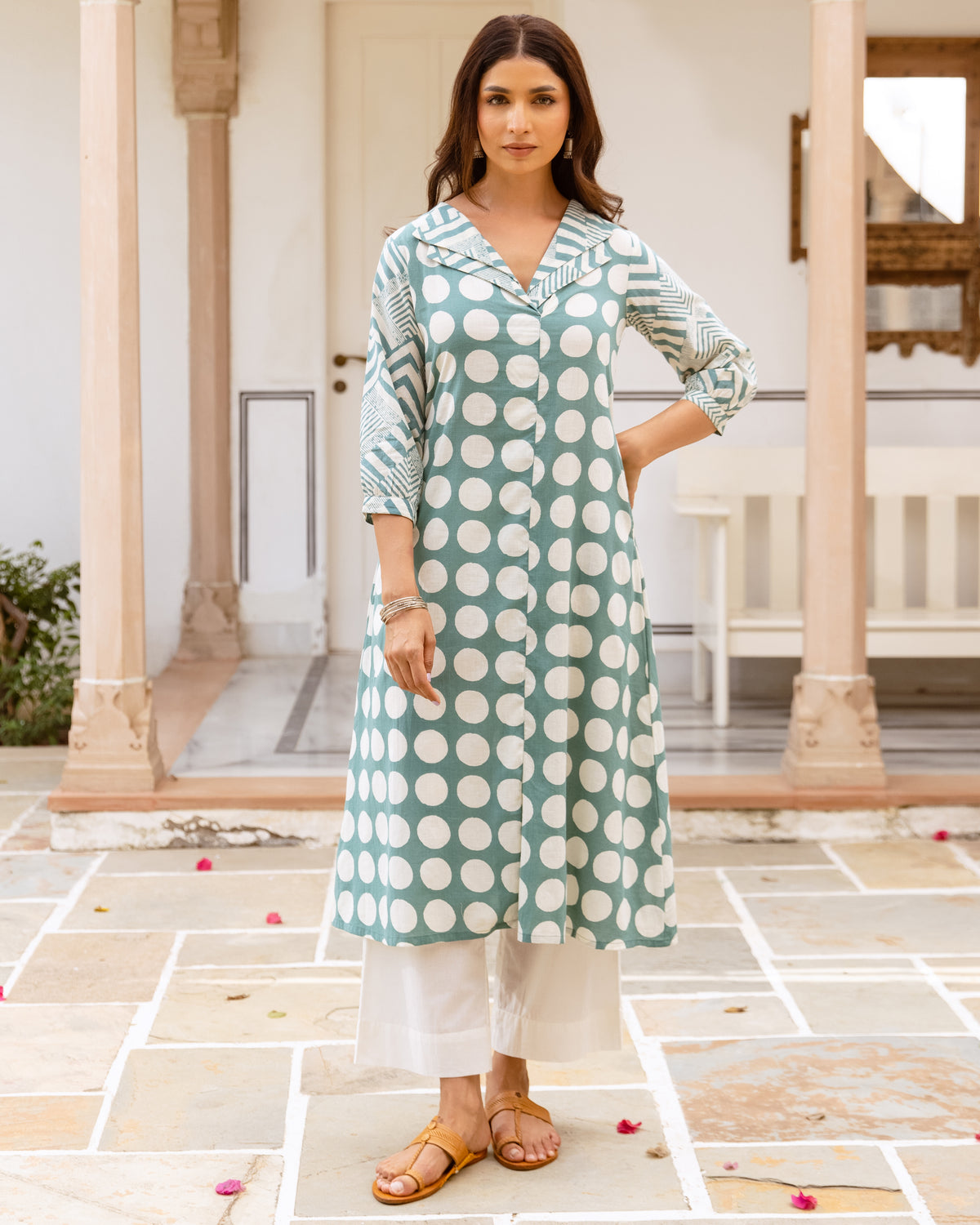Dusty Teal Green Kurta(Pant not included)