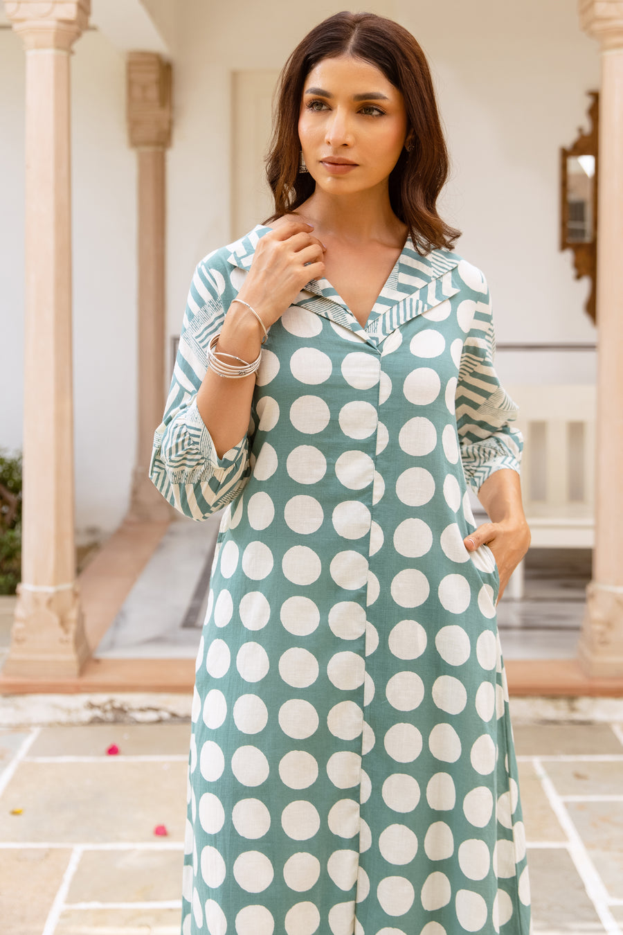 Dusty Teal Green Kurta(Pant not included)