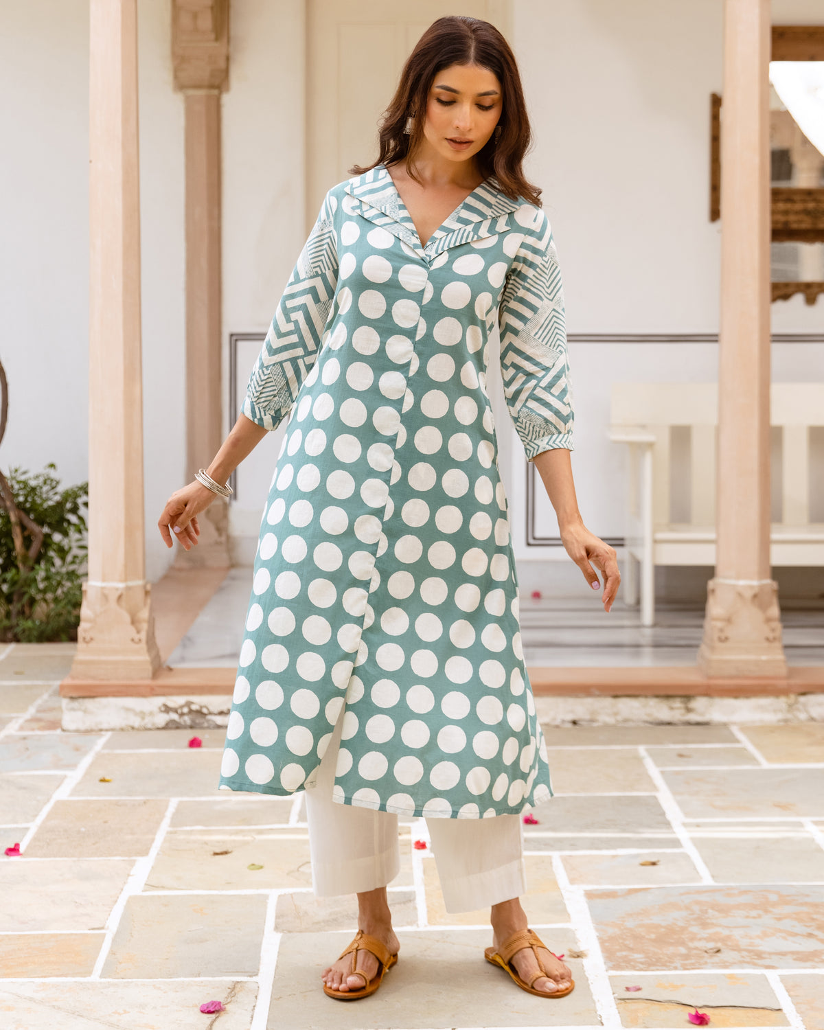Dusty Teal Green Kurta(Pant not included)