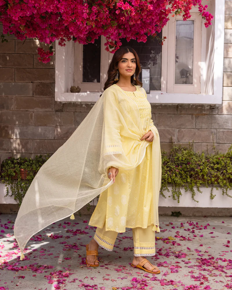 Pastel Yellow Kota Doriya Dupatta