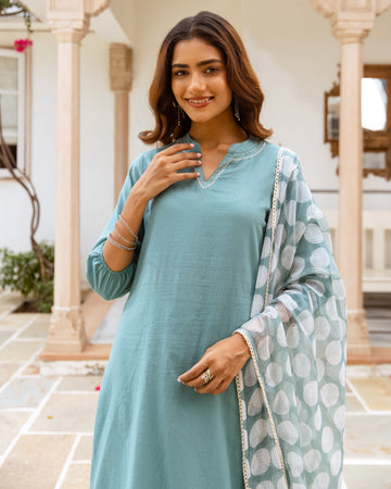Dusty Aqua Green with White Complete Suit Set