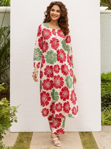 Multicolor Cotton Flax Kurta Pant Set For Women's