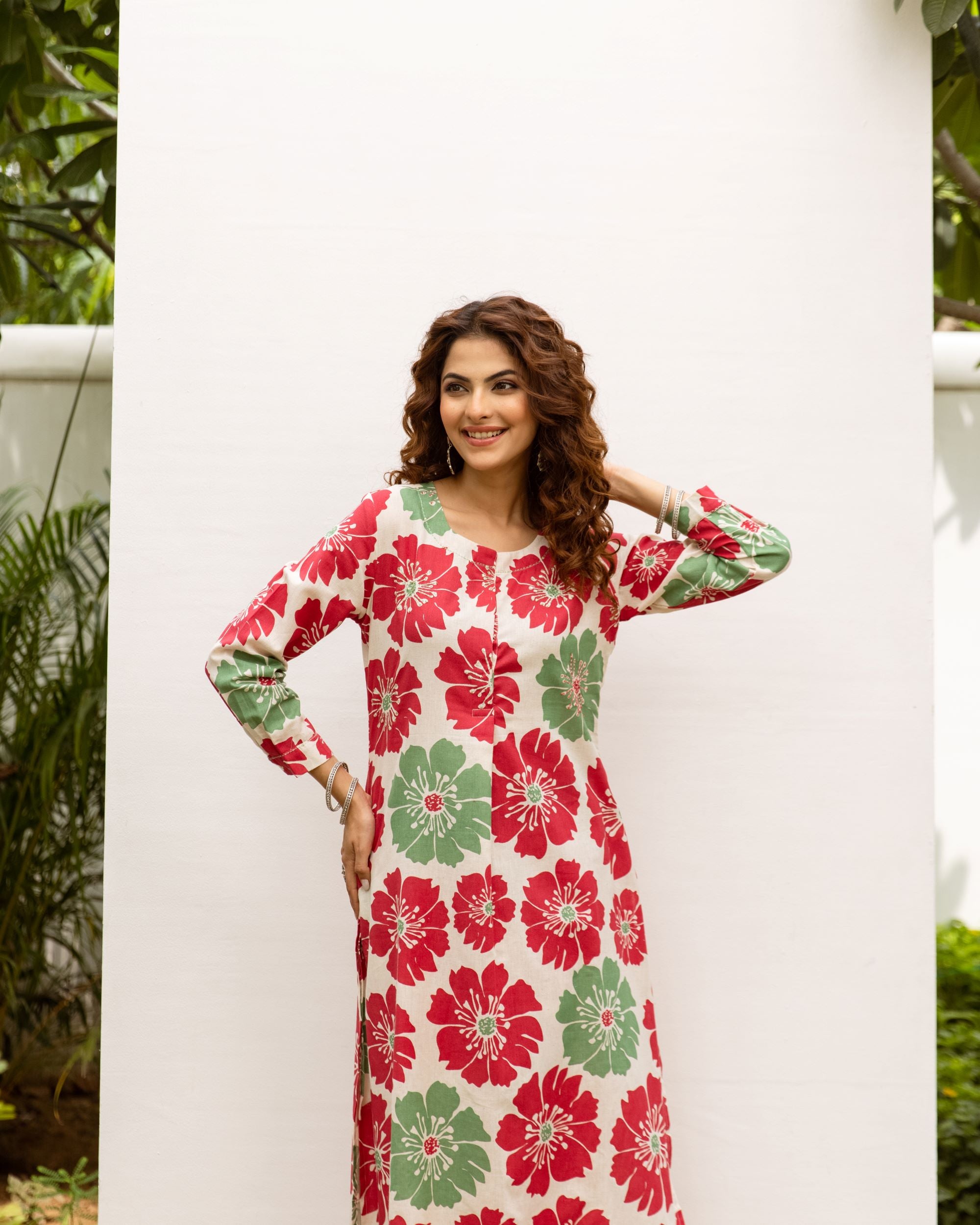 Multicolor Cotton Flax Kurta Pant Set For Women's